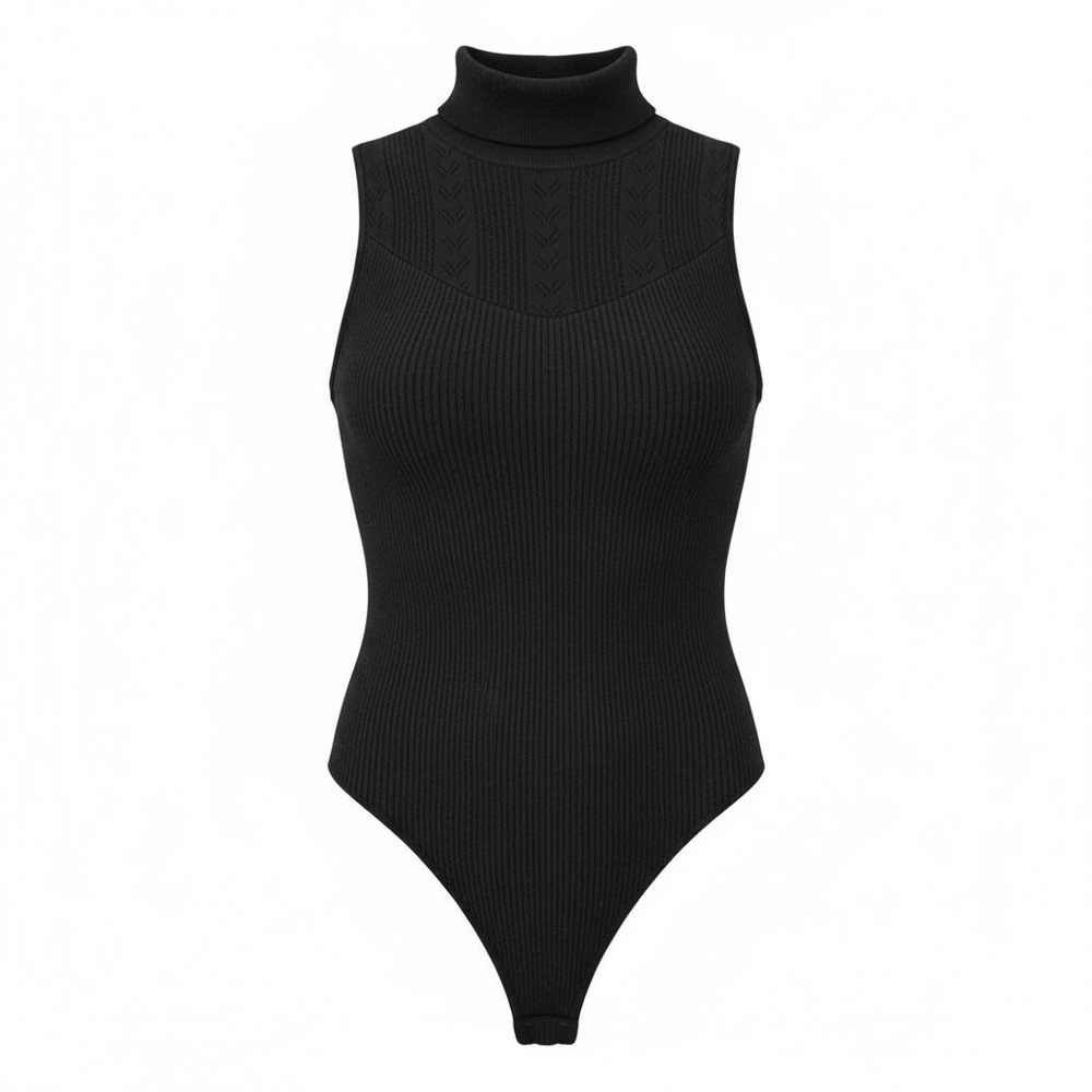 Black Sleeveless Turtleneck Sweater - Large (See full description)